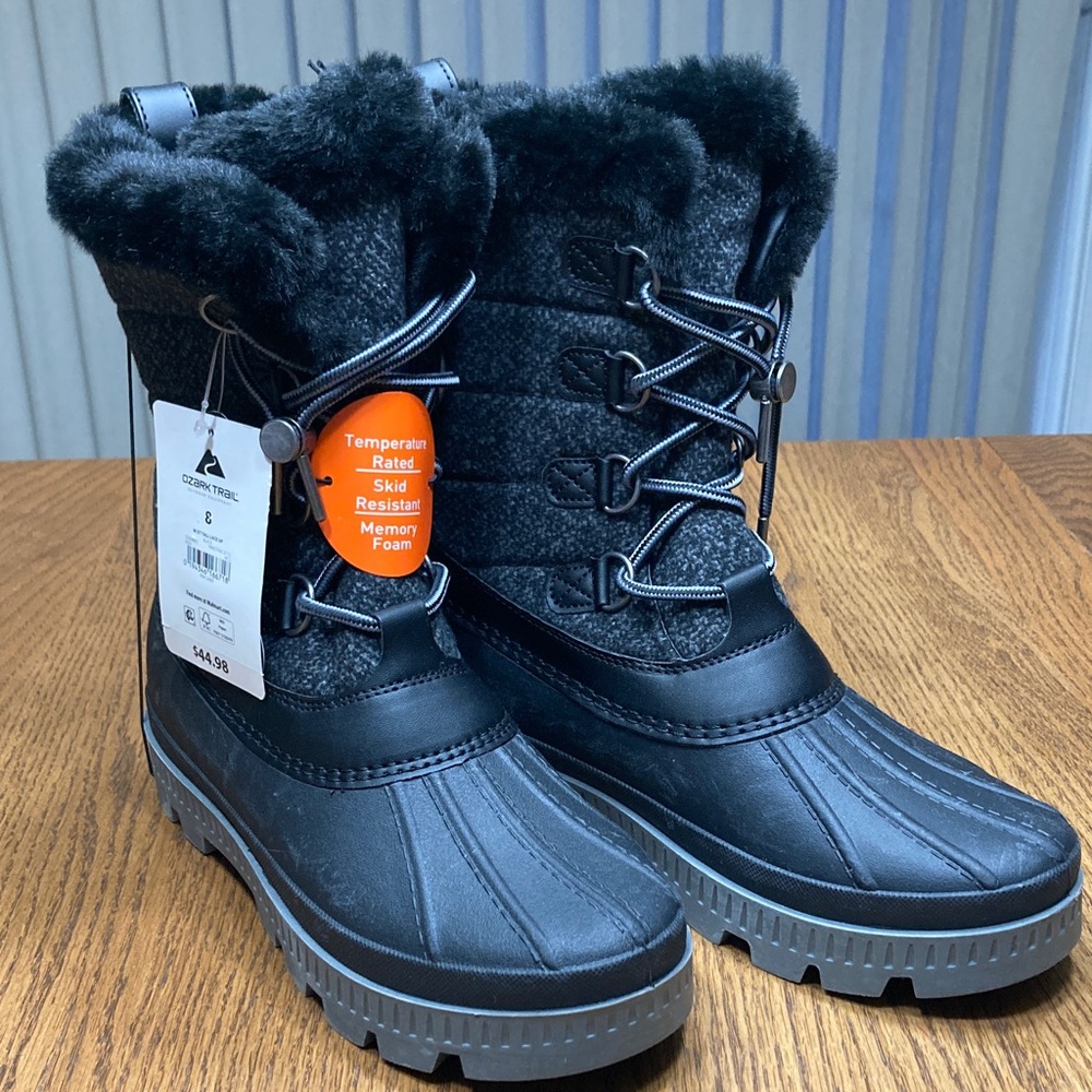 Ozark Trail Black and Gray Winter  Waterproof Boots with Faux Fur
